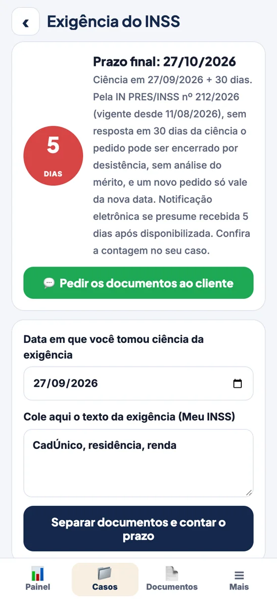 App: contador da exigência do INSS