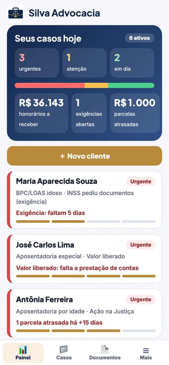 App: painel com o semáforo dos casos