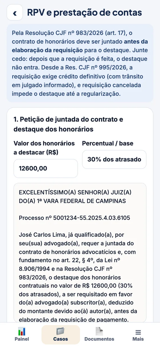 App: destaque no RPV e prestação de contas
