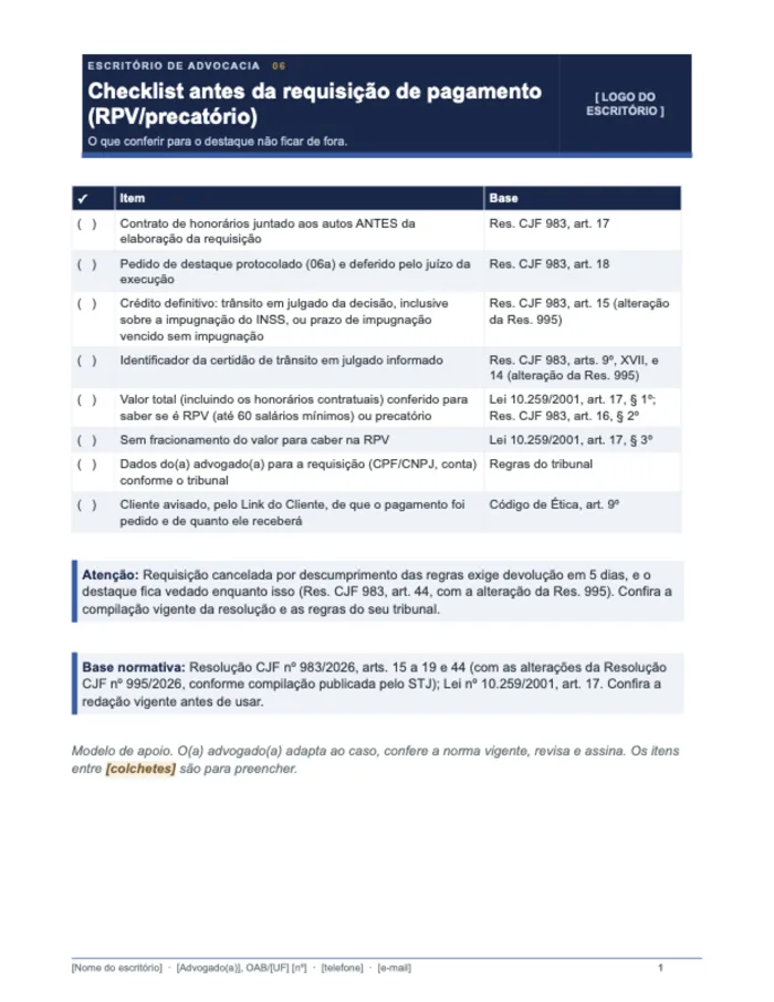 Checklist antes da requisição do RPV (Word)